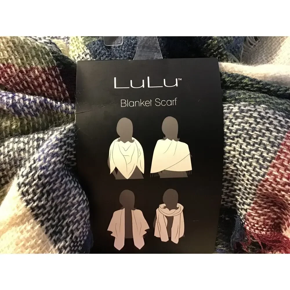 Lulu Women's Multicolor Plaid Blanket Scarf NWT